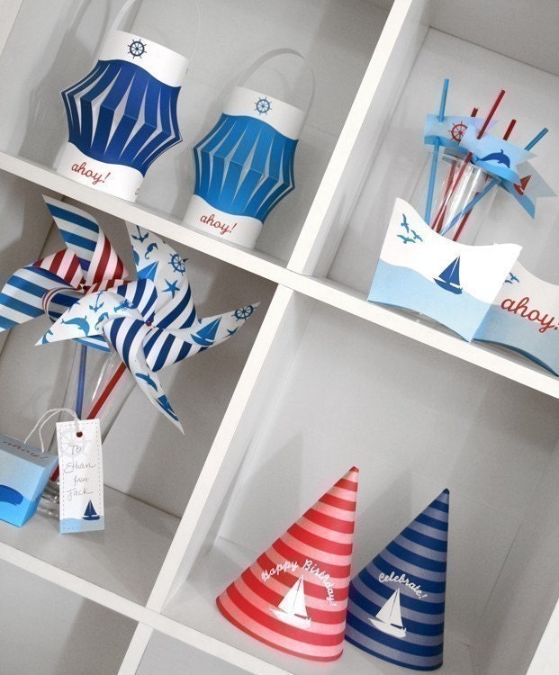 Sail Away Baby Shower or Birthday PRINTABLE Party Collection - You Customize EDITABLE TEXT Instant Download Il_170x135