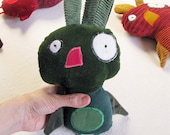 Plush Bird Recycled Fabric Velvet Red Green Rust Orange