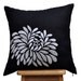 Black Grey Pillow Cover, Light Grey Aster Embroidery on Black Pillow, Decorative Throw Pillow Cover 18 x 18, Linen Pillow, Couch Pillow