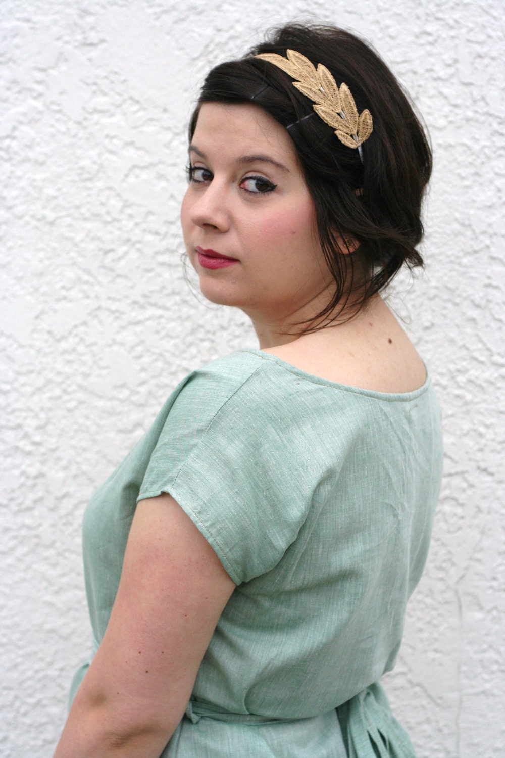 Mint Green Tied Dress- Vintage Inspired Shift Dress in Linen