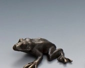 Solid Bronze Frog figurine, amphibian sand cast