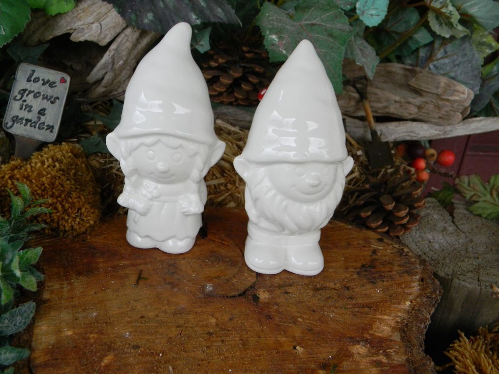 unpainted Garden Gnome - White ceramic Male and female Gnome -