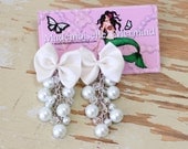 Pearl and Crystal Dangle Earrings with Satin Bows