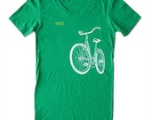 Ride a Bike Shirt, Women's Kelly Green short sleeve, sexy scoop neck, old school schwinn