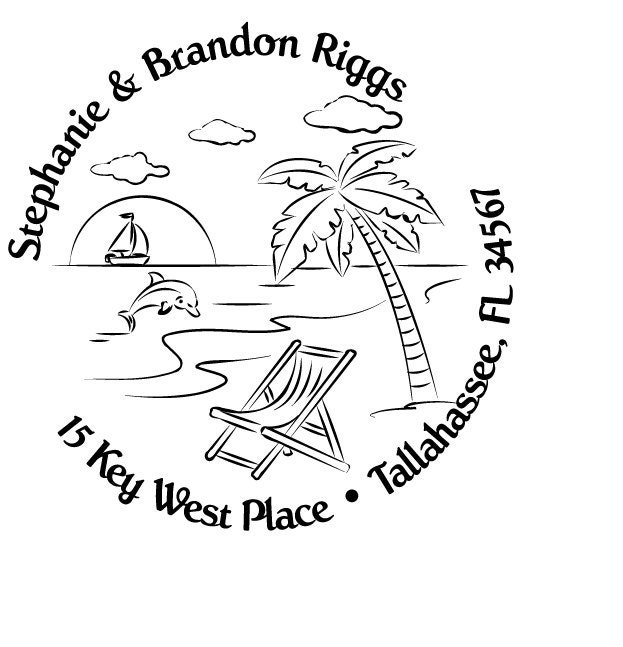 Beach Scene - Traditional wooden handle rubber address stamp