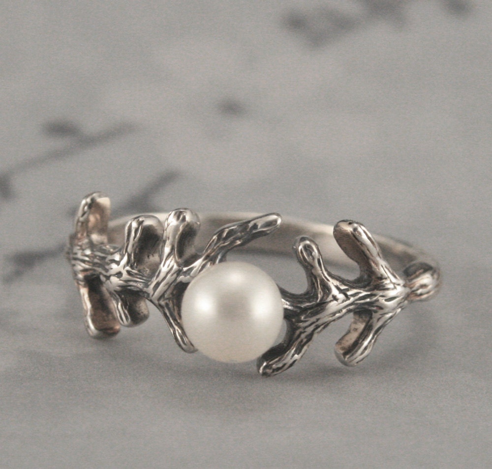 Sterling Silver Branch Pearl Ring--Set with your choice of Pearl Colors
