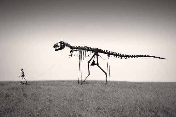 T-Rex Dinosaur Nature Photography "Mans Best Friend" Skeleton Black and White Photograph - Funny Gothic Landscape Wall Decor 6x9 Photo Print - ndtphoto
