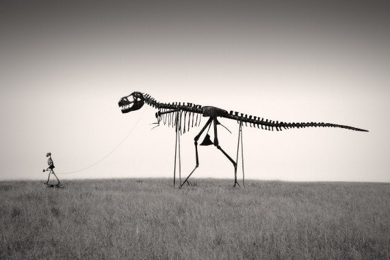 T-Rex Dinosaur Nature Photography "Mans Best Friend" Skeleton Black and White Photograph - Funny Gothic Landscape Wall Decor 6x9 Photo Print