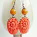 Orange Floral Glass Earrings Large Vintage Carved Cabochons Large Floral Statement Jewelry