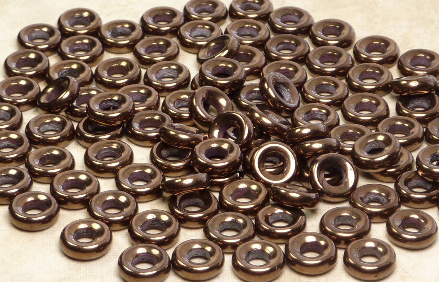 9mm Metallic Bronze Czech Glass Seamless Rondel Beads LARGE 4mm Hole
