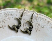 Bunnies Jumping Over the Moon Earrings - Easter - Rabbit - Spring - Moon - Bunny - Gifts Under 25 - Woodland - Rabbit - Antique Bronze