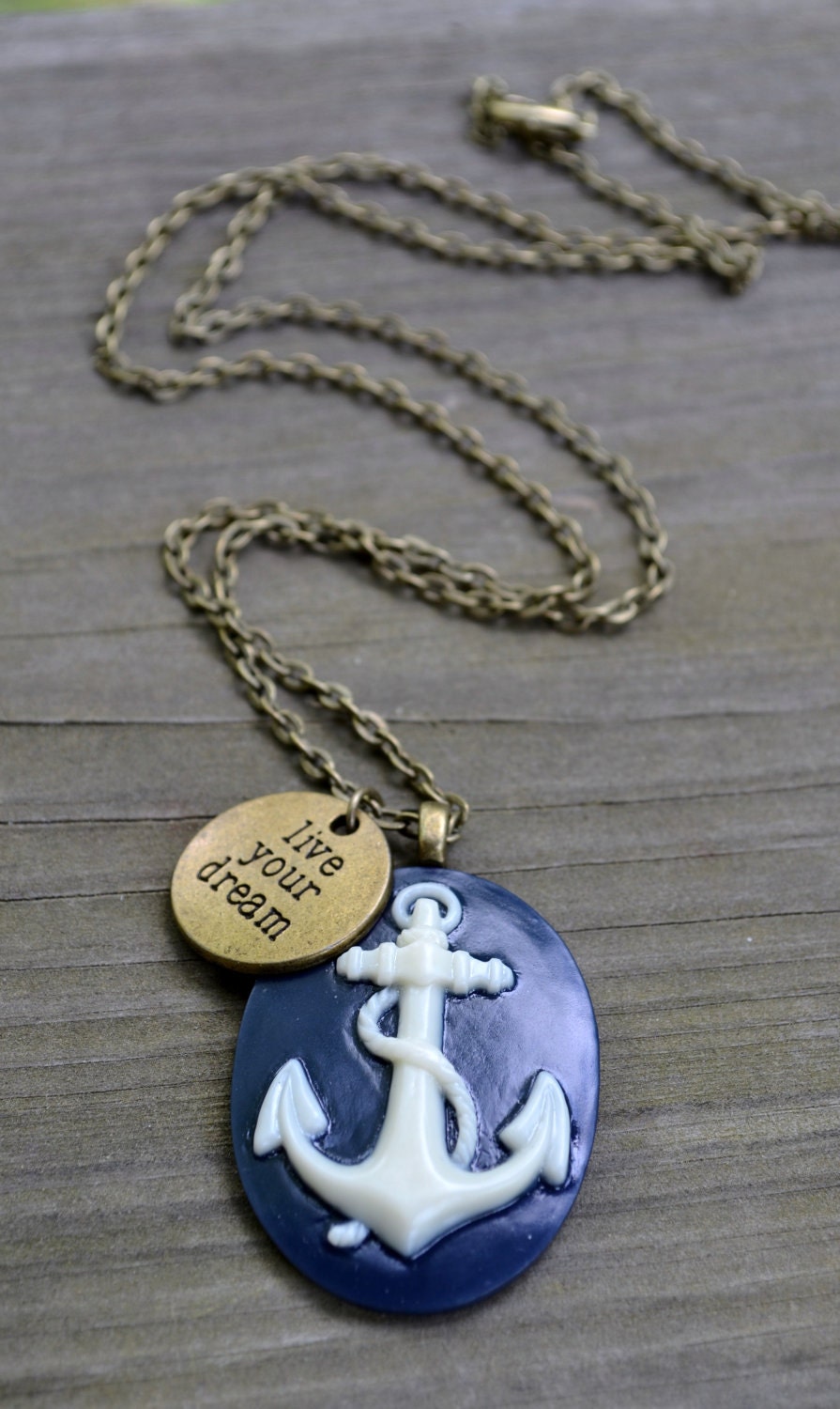 Anchor Necklace - Navy Blue - Nautical Necklace - Live Your Dream - Gifts Under 25