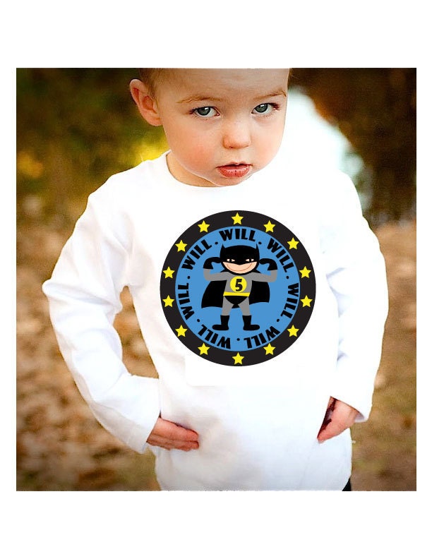 BATMAN BIRTHDAY SHIRT Personalized SuperHero Name Number Boy,  Super Hero T-shirt with Name & Age, Short Sleeve, Sizes 6 months to Sz 12
