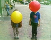Yellow and Red Balloon Photography, Balloon Faces, Colorful Brooklyn Street Scene