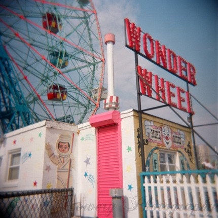 Colorful Wonder Wheel Carnival Holga Print, Coney Island, Brooklyn NY Photography