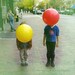 Yellow and Red Balloon Photography, Balloon Faces, Colorful Brooklyn Street Scene