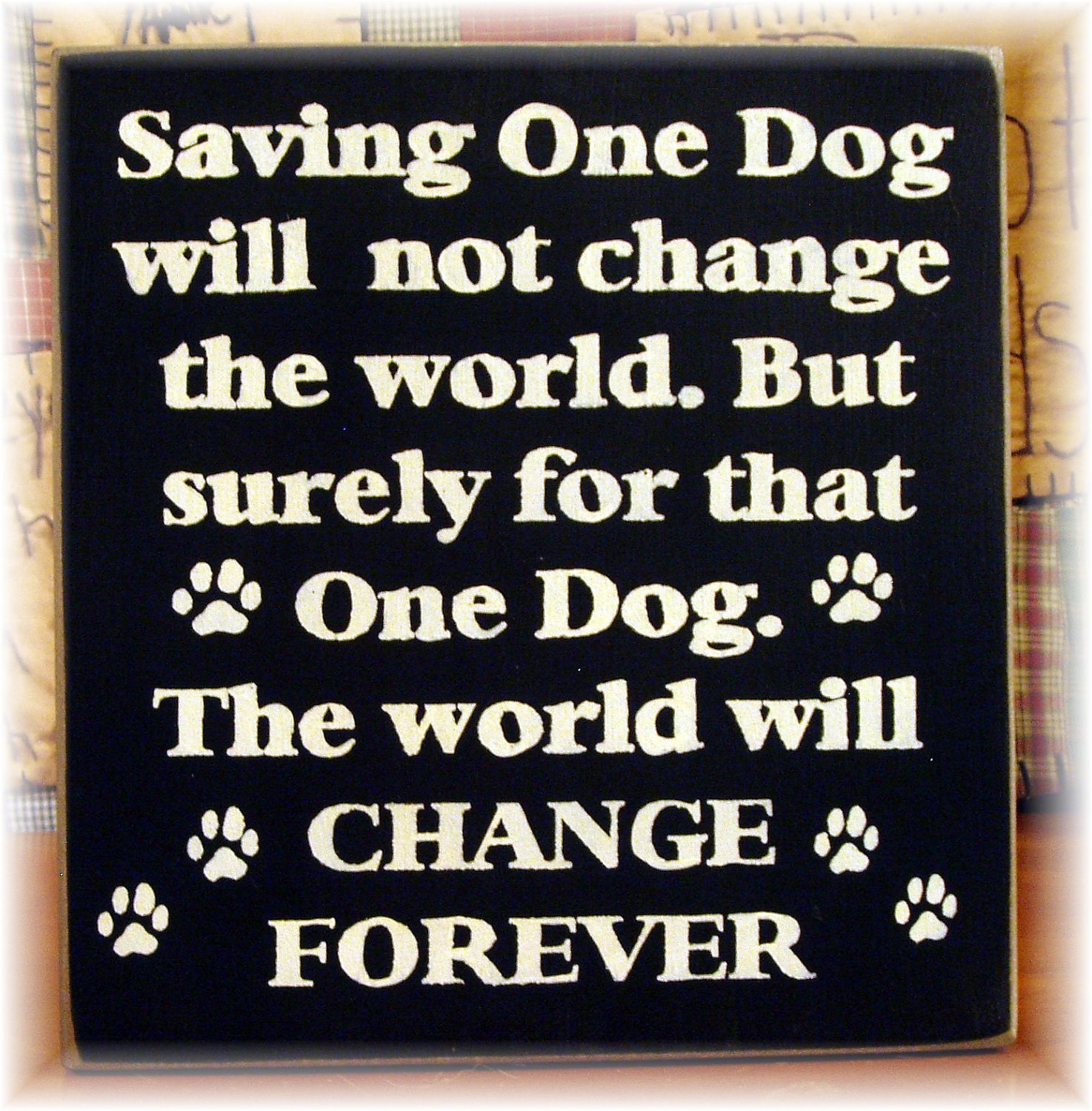 Saving one dog will not change the world... by woodsignsbypatti