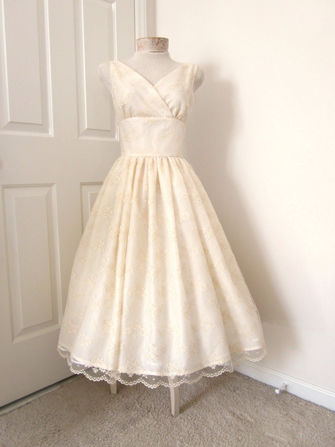 Vintage Inspired Lace Wedding Dress Tea Length
