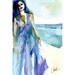 Woman in Blue and Teal Original Watercolor Painting The Sea Matted 8x10