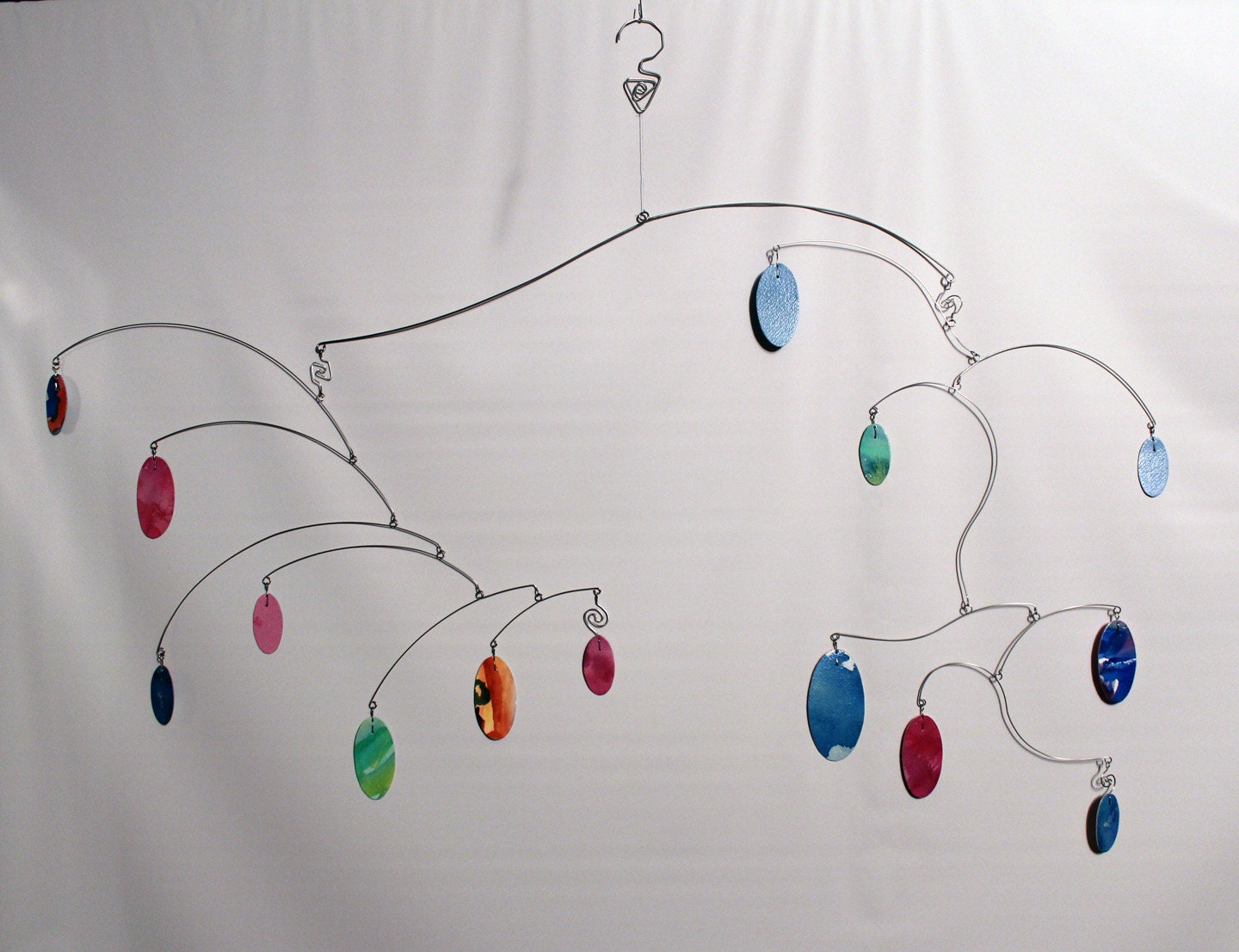 Large Hanging Art Mobile - Hand Painted Watercolor Kinetic Sculpture - 101720119