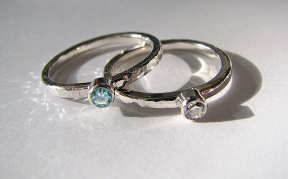 2 Birthstone Stacking Rings Sizes 8 and a half thru 10 for Mothers Day