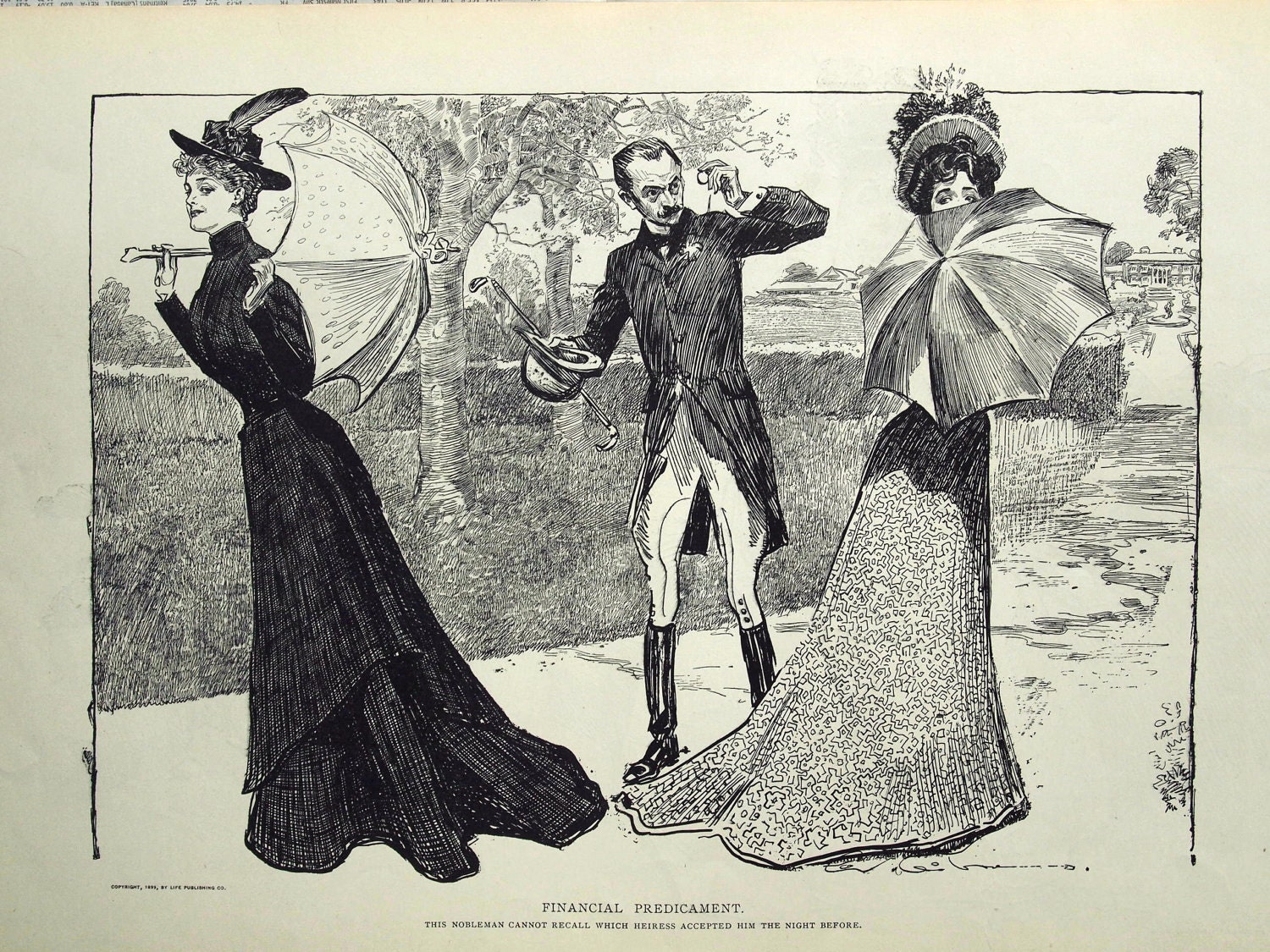 1907 Antique Charles Dana Gibson Print. Decisions, Decisions