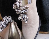 Edwardian Loafers with Striped Silk Ribbon Ruffles and Ivory Lace Upcycled Donald J Pliner Shoes OOAK Beige Size 7N