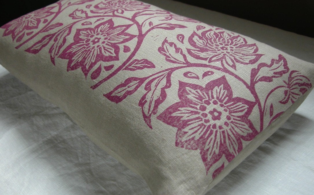 orchid passionflower hand printed on warm gray linen home decor pillow - giardino