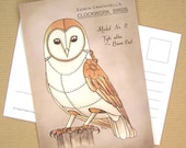 Barn Owl - Clockwork Bird - Postcard art print