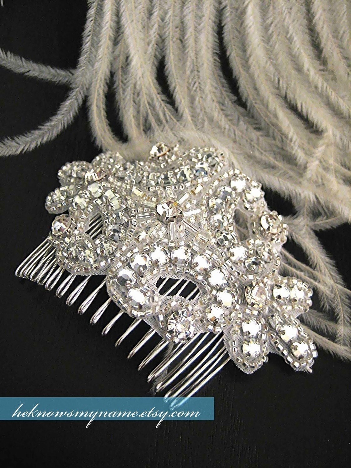 Wedding Accessory Bridal Hair Comb, Josephine (Free U.S. Shipping) - crystal, cubic, rhinestone, art deco, art nouveau
