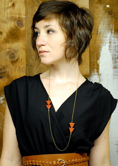 Arrow Necklace(2) - Red Jasper Triangle Modern Statement Necklace - By Bark Decor