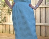 vintage 50s curvy sea green blue dress accordion pleated wave design