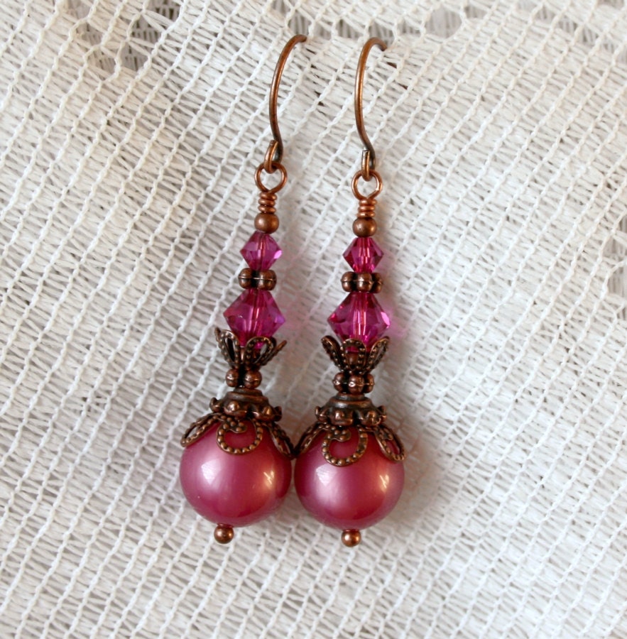 Rasberry Delight Earrings - Vintage Lucite and Swarovski Beaded