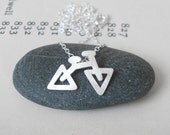 sterling silver holiday bicycle necklace, the triangular version, handmade in the UK