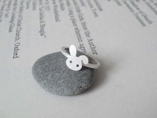 bunny rabbit ring in sterling silver with floppy ear, handmade in beautiful Cornwall, UK