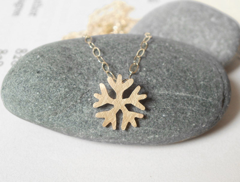 mini snowflake necklace in 9k yellow gold, handmade in the UK