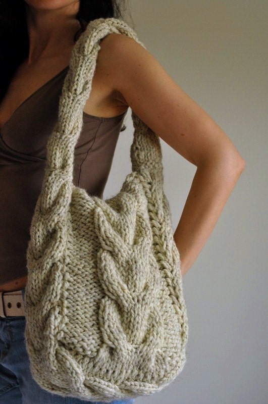 Soul of a Vagabond - designer handknit cable women shoulder bag tote crossbody messenger school bag - eco-fashion CHOOSE YOUR COLOR