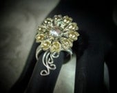 Vintage Rhinestone Cocktail Ring - Size 6-8 Adjustable