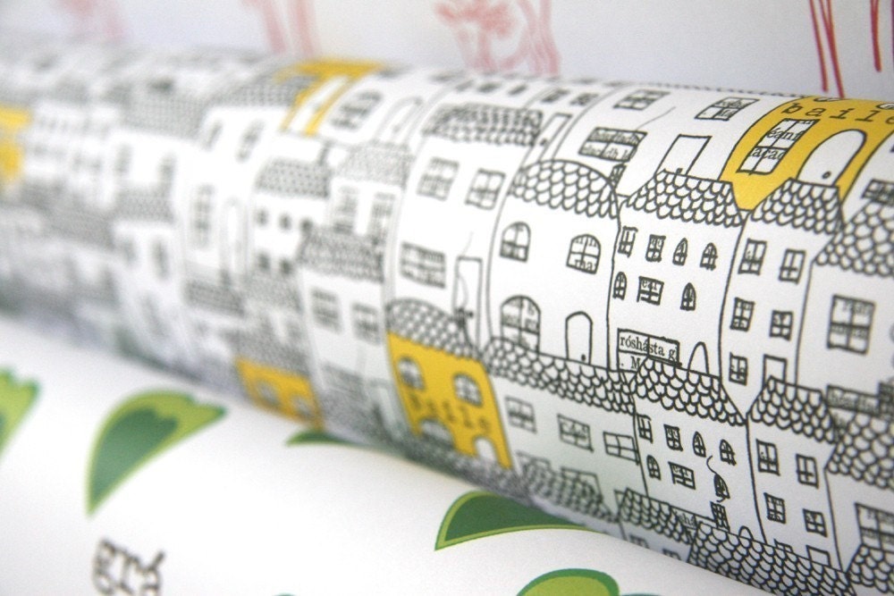 Little Houses Wrapping Paper-Baile-Irish Word for Home- 140gsm Quality Gift Wrap - Made in Ireland