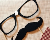 Mustache, Bow Tie, and Geek Glasses on a Stick -  Three Peice Photobooth Prop Kit