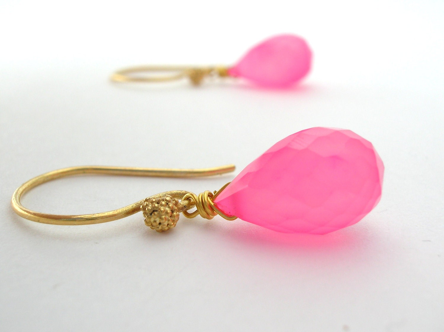 Watermelon Pink Chalcedony Earrings handmade gold vermeil jewelry spring fashion