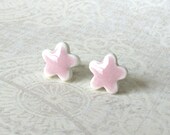 Petite Porcelain Earrings.  Rose Pink Flowers.  Pastel Pink. Post or Stud Earrings.  Surgical Steel