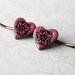 Wildflower Hair Pins. Berry Red on Black Porcelain Hearts. Set of 2 Bobby Pins. Woodland Flowers