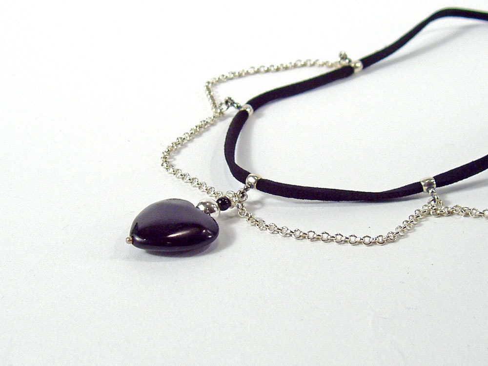 Black Heart Necklace, Gothic Choker, Sterling Silver, Jasper Jewellery