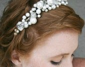 Pearl tiara with chandelier crystals, simple wedding headband. wedding hair accessory