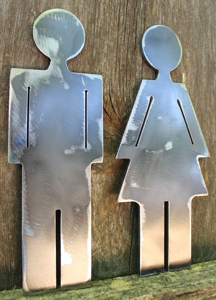 Man and Woman Icons - Bathroom Labels - FUN wall hanging decor- Men and Women Metal Icons - Man figure - Woman figure