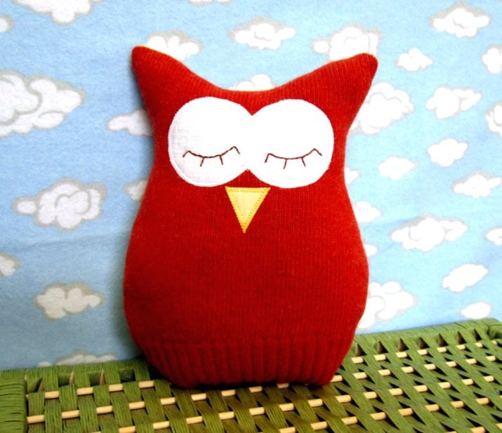 Owl Pillow Plush - Recycled Wool  - orange