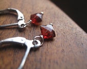 garnet earrings in silver leverback. dangle earrings. drop earings. silver earrings. January birthstone. splurge