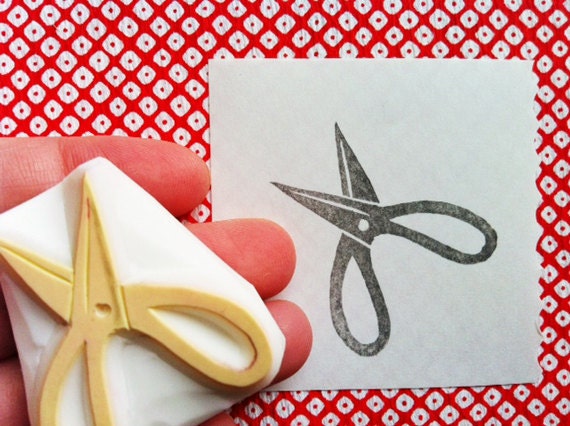 SCISSORS hand carved rubber stamp - hand carved  stamp - sewing scissors - handmade