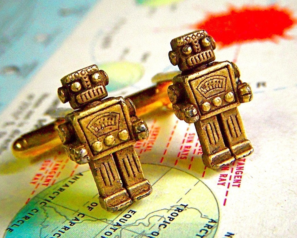 Brass Robot Cufflinks Original Design From Cosmic Firefly Were Featured In REAL SIMPLE Magazine
